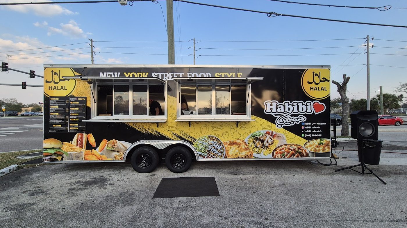 The Habibi Halal food truck parked and open on Colonial Drive
