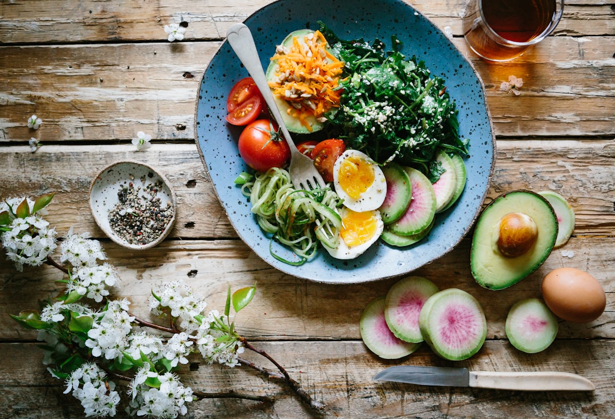 Fresh, healthy foods arranged on a table